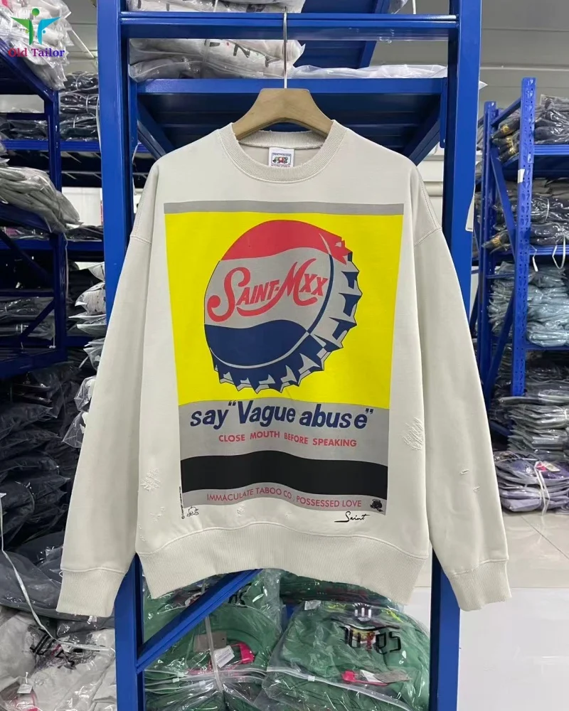 

Последние забавные принты SAINT 25SS, мужские и женские модные хлопковые толстовки с круглым вырезом, винтажные толстовки большого размера