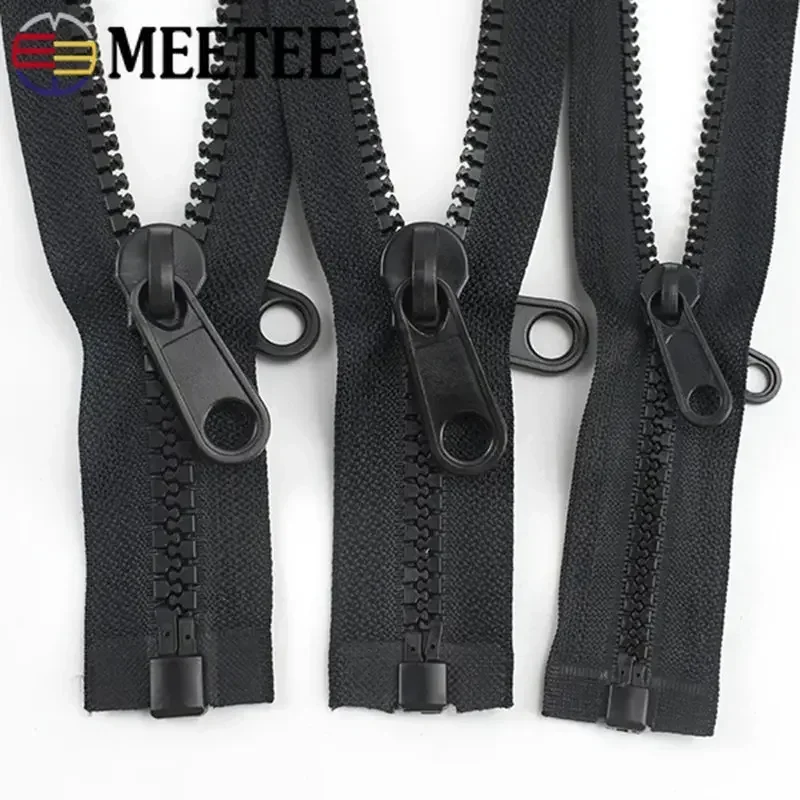 Meetee 60-300cm 5# 8# 10# Resin Zippers Plastic Double-sided Zipper Puller Head for Outer Tent Double Pull Tab Zips Sew Material