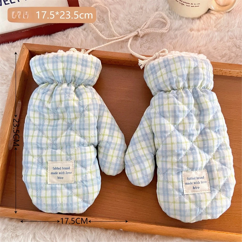 قفازات قطيفة كرتونية للربيع والصيف للفتيات في دفء الشتاء وقفازات سميكة للطالبات برقبة رسن لركوب الدراجات لمنع البرد