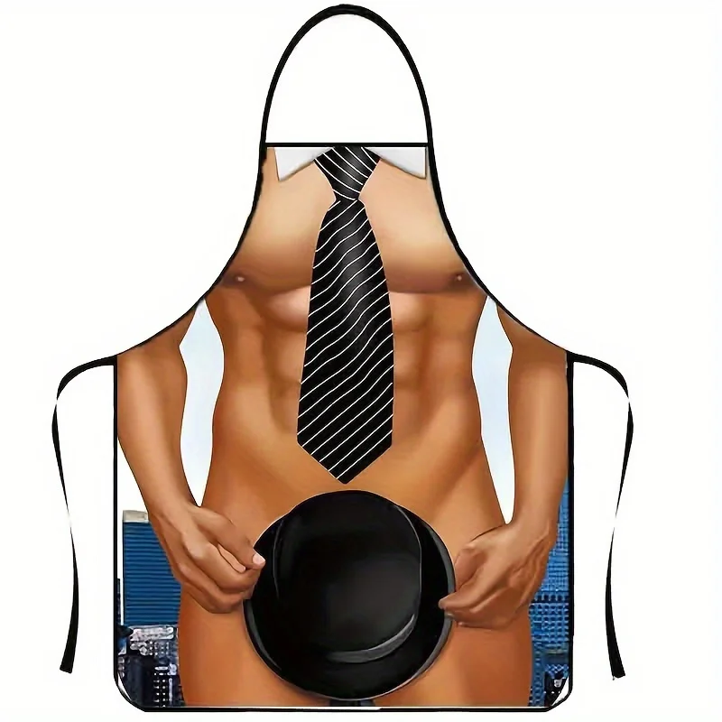 Novelty Striped Tie & Top Hat Apron – Waterproof Oil-Proof Polyester Kitchen Apron for Cleaning, Cooking, Household Tasks