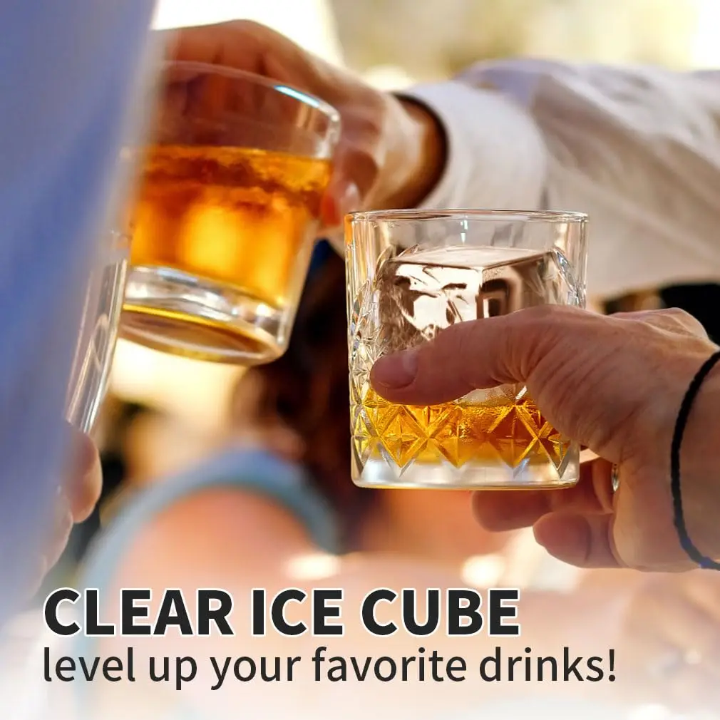 Clear Ice Cube Tray for Whiskey: 2Inch Clear Ice Cube Maker -Square Ice Cube Tray for Bourbon Old Fashioned Whisky