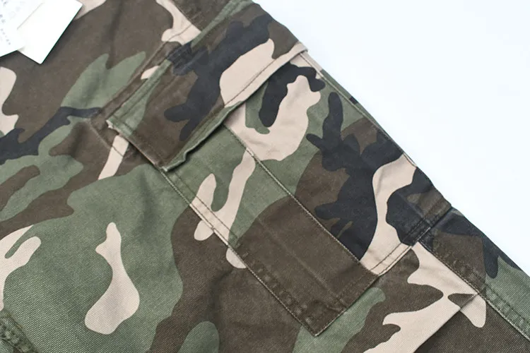 Japanese Retro Military Style Vintage Heavyweight Ripstop Multi-Pocket Cargo Parachute PantsLoose Straight-Leg Camo 100% Cotton