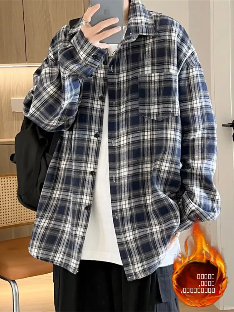 

Мужская повседневная рубашка в клетку из чистого хлопка с длинным рукавом, свободного кроя, молодежная, модная, на пуговицах, весна-осень, верхняя одежда