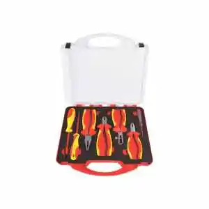 SFREYA S672‑7 7‑Piece VDE Insulated Hand Tool Kit, Includes Screwdrivers, Pliers & Voltage Tester for Electricians