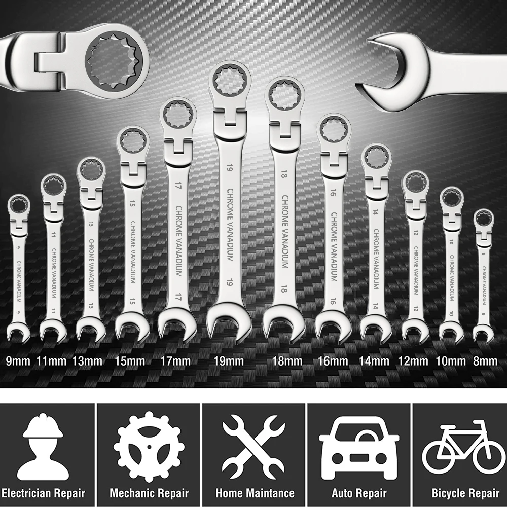 1set Combination Ratchet Wrench, with Flexible Head, Dual-purpose Ratchet Tool, Ratchet Combination Set. Car Hand Tools