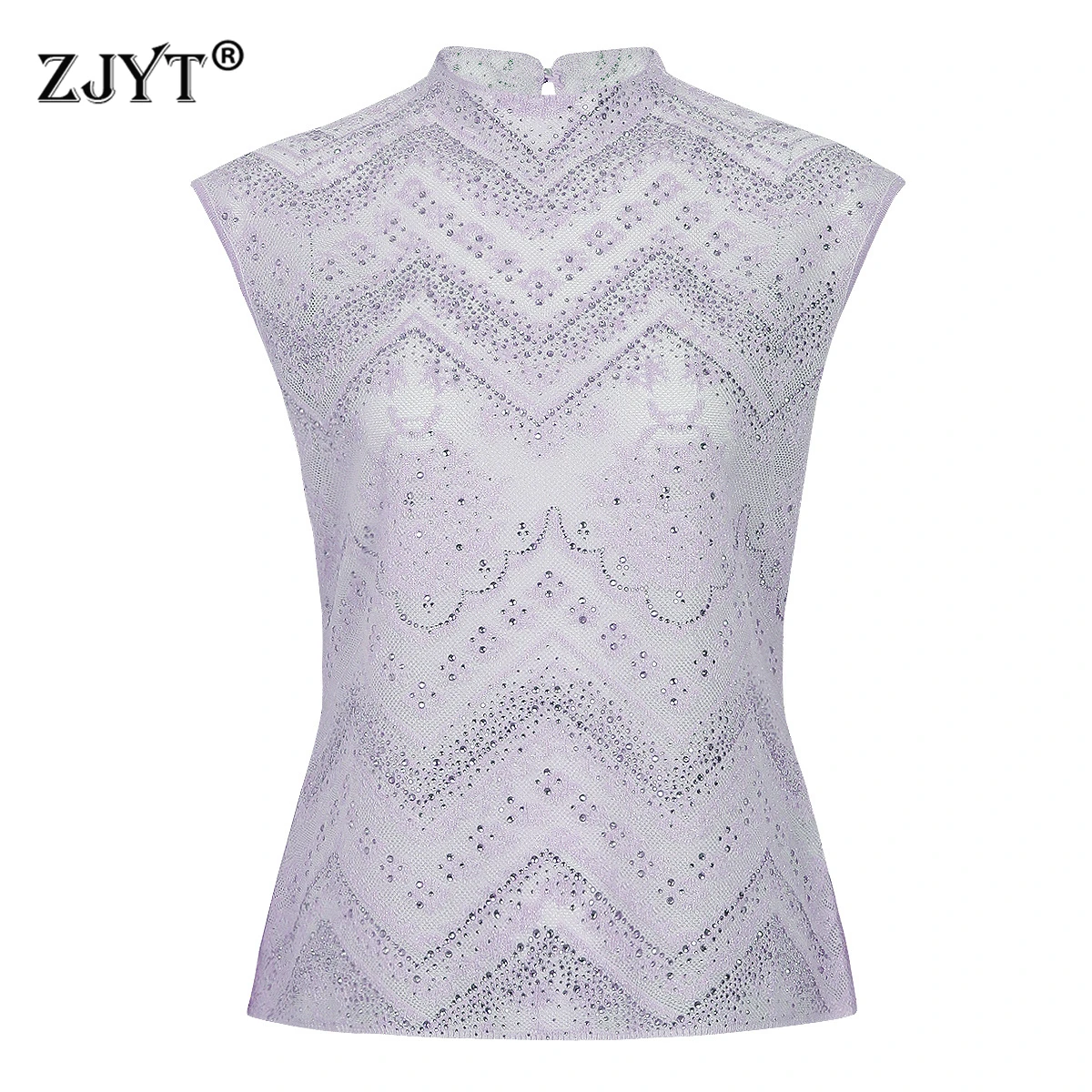 

ZJYT Summer Luxury Beading Knitted Tops for Woman 2026 New Fashion Sleeveless Pullovers Sexy Casual Knitwears Jumper Mujer