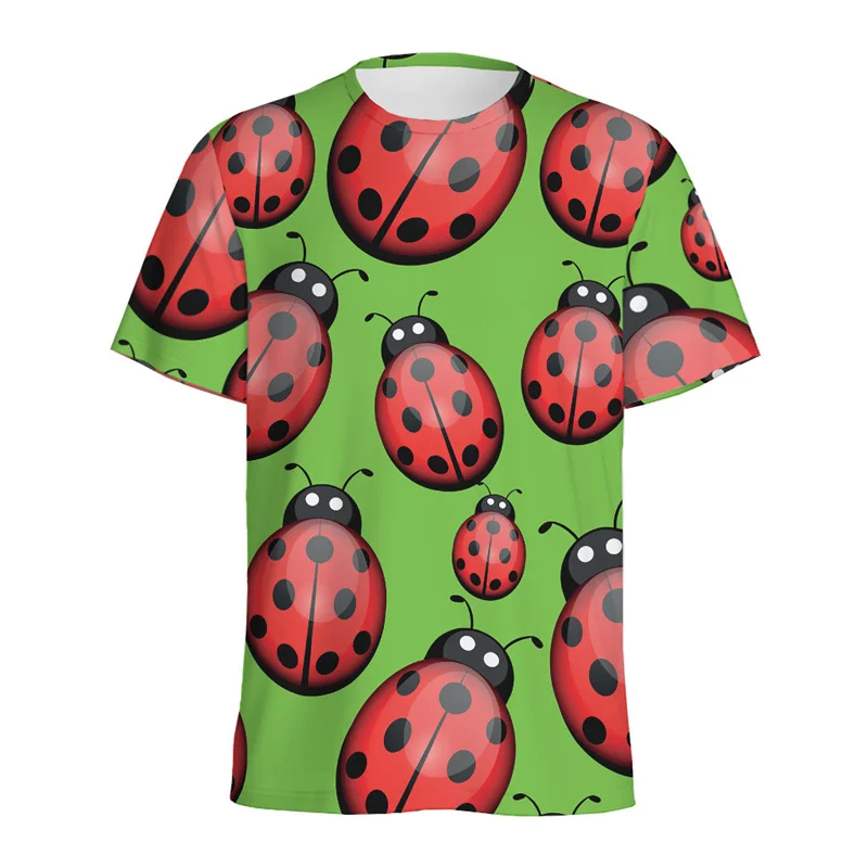 Cute Ladybug 3D Printed T-shirt For Men Round Neck Short-sleeved Tees Summer Fashion Kids Cartoon Insect Graphic Tops T Shirt