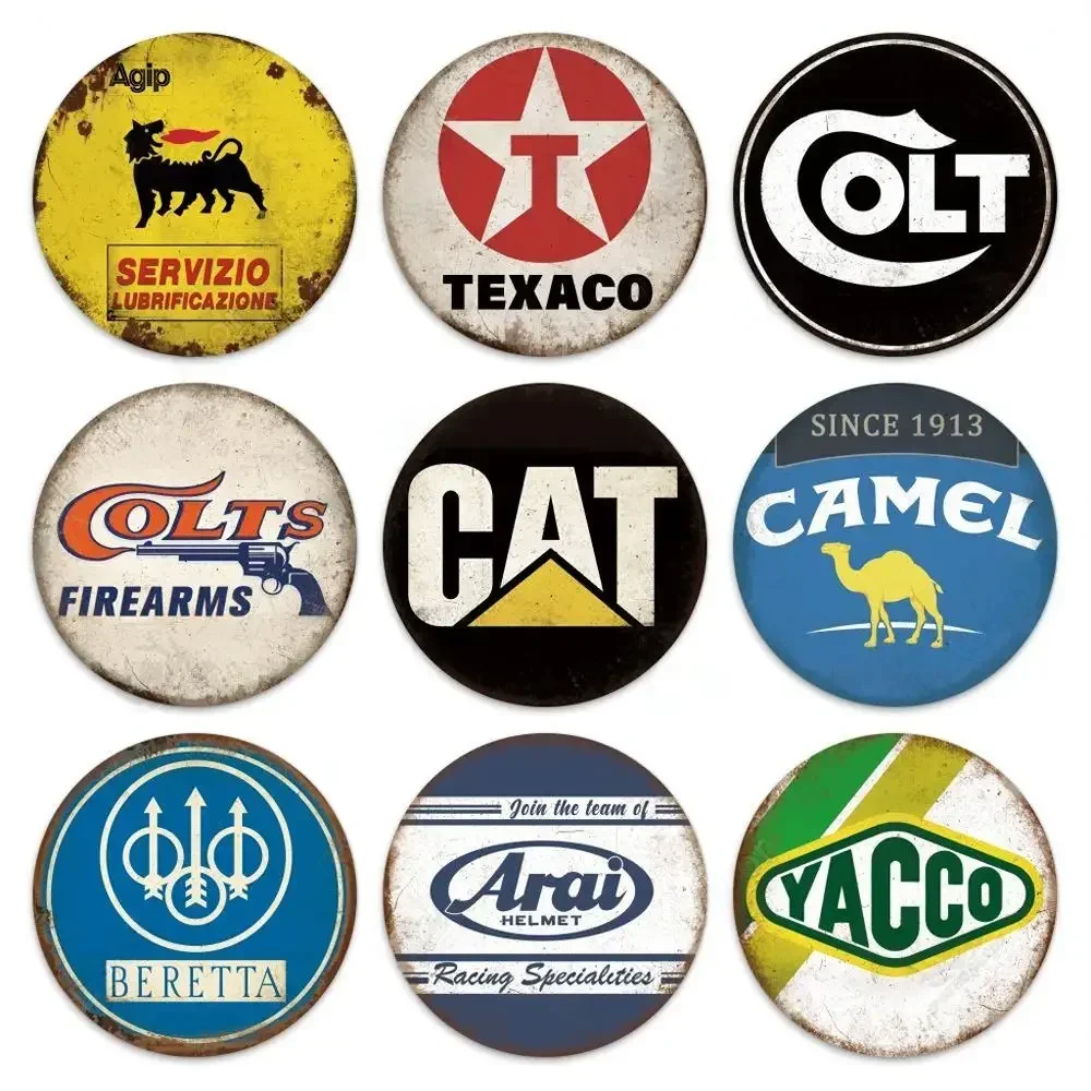 

Motor Oil Cartoon Car Sticker PVC Round Decal Vintage Wall Art for Garage Bar Home Decor Hanging Plate