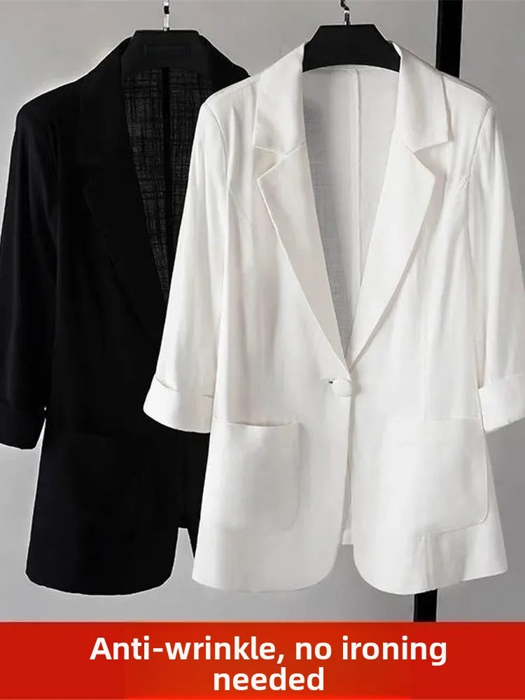 بدلة ort Summer النسائية ذات المقاس النحيف الكورية Sle الصغيرة Jaet Thin Seven Sve كاجوال للحماية من الشمس مقاس كبير