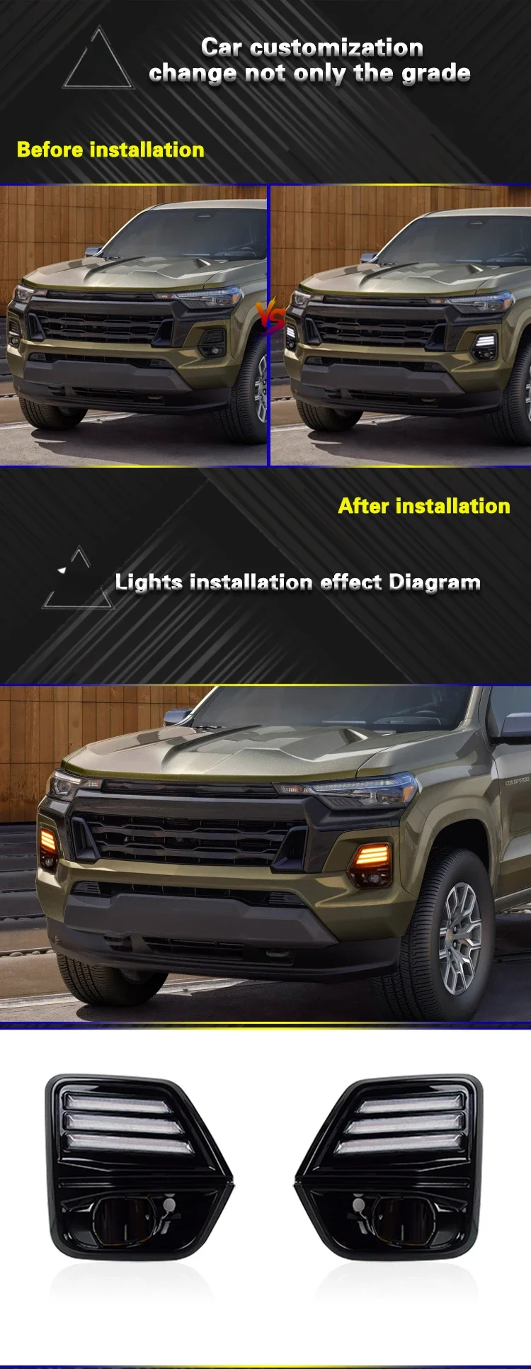 Car LED Daytime Running Lights Dynamic Turn Signal DRL12V Car Day Lamp Front Fog Light Modified For Chevrolet Colorado 2023 2024 detail image 1