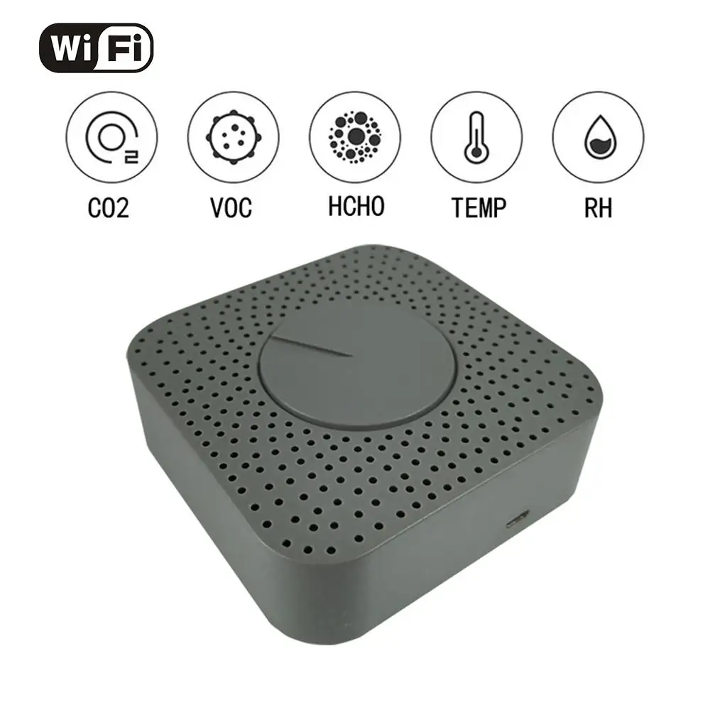 Tuya Smart WiFi Air Box Formaldehyde CO2 VOC Temperature And Humidity 5-in-1 Functional Air Quality Detector With Alexa