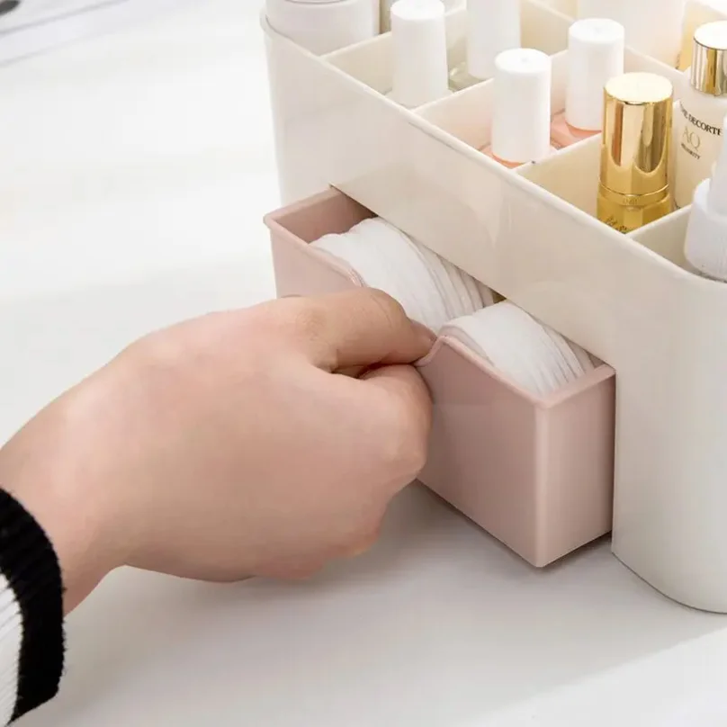 Pop Makeup Organizer Storage Box With Drawer Cotton Swab Stick Storage Case Lipstick Organizer Brush Holder Makeup Acrylic Plast