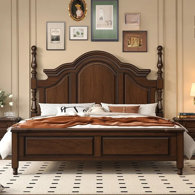 Solid wood double bed 1.8 meters, retro master bedroom wedding bed 1.5 meters
