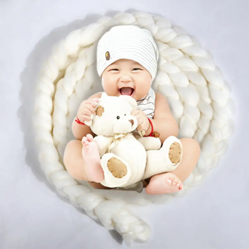 Newborn Baby Hand-Woven Braid Rugs Blanket Photography Props Twisted Braids White Pure Knit Comfortable Stylish Fun Room Decor