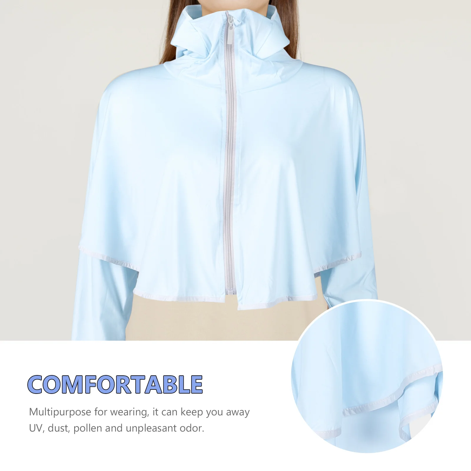 

Women Sun Screen Cloak Sky-Blue Summer Beach Sunscreen Cloak Uv Protection Wrap Hooded Zipper Cycling Riding Sun Protection