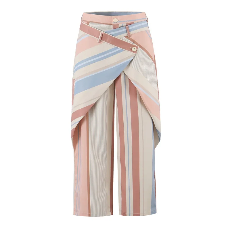 Women's Asymmetric Pleated Wide Leg Pants Colorful Print Straight Trousers Casual Versatile All Season 2026 New