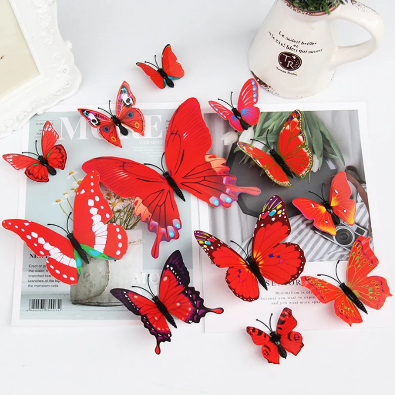 12 Single-layer Simulation Butterfly Creative Home Background Butterfly Stickers Children Room Wall Decoration 3d Wall Stickers