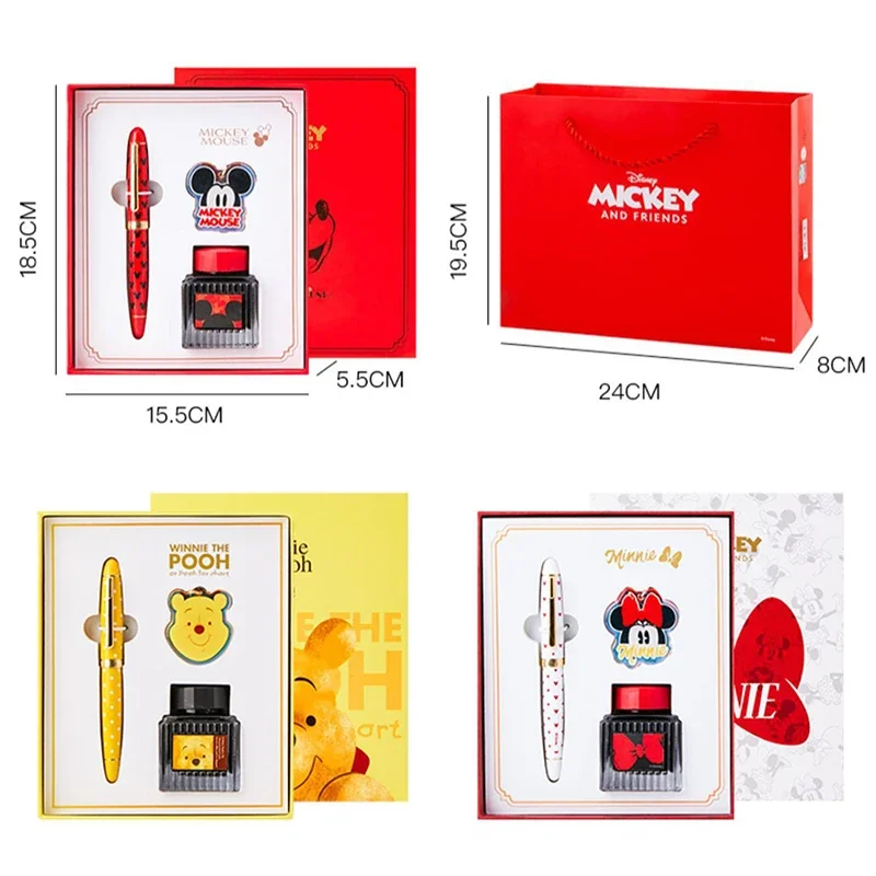 Imagem -03 - Disney Metal Fountain Pen Gift Box Mickey Minne Pooh Lotus Student Writing Papelaria Escritório Material Escolar Presente de Aniversário