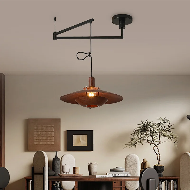 Japanese-Style Wabi-Sabi Style Rocker Dining Table Chandeliers Retractable Folding Rotating Kitchen Bar Dining Room Chandelier