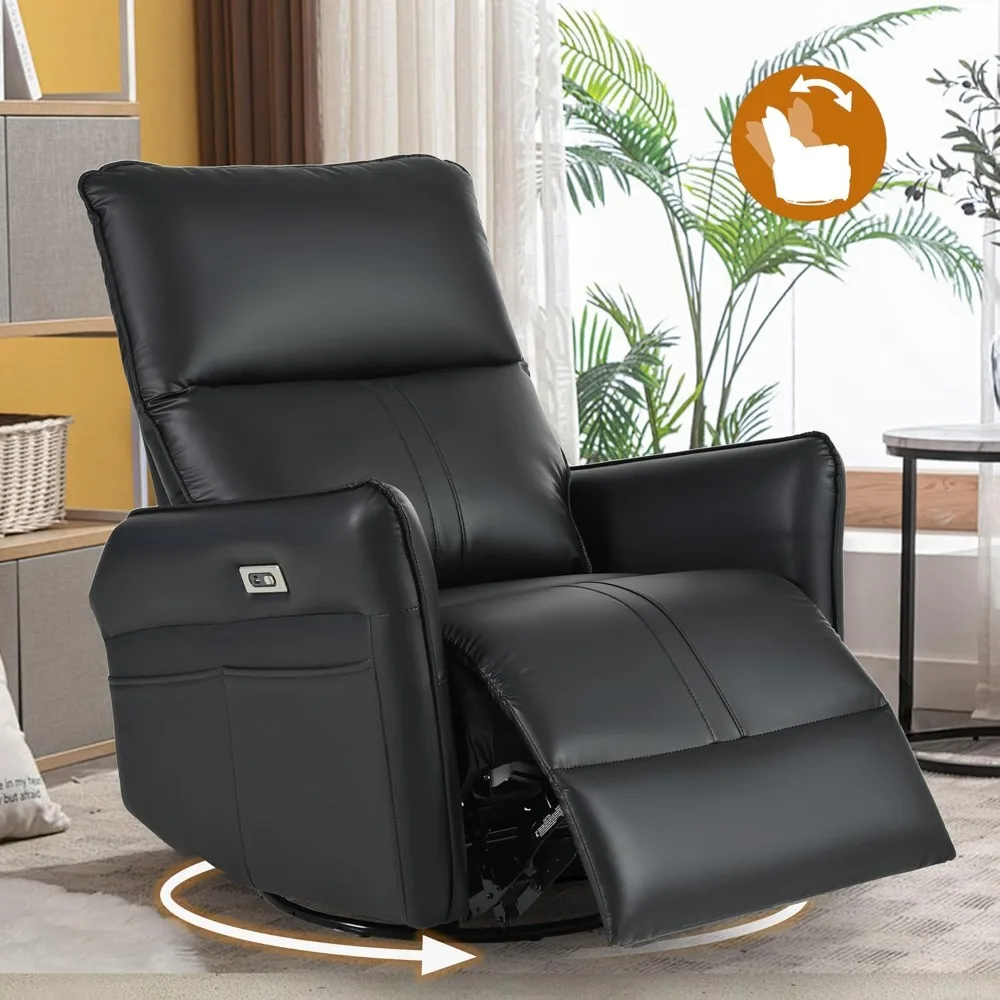 Swivel Rocker Recliner, Electric Glider Recliner, Nursery Chair, Leather Electric Recliners with USB Ports for Living Room