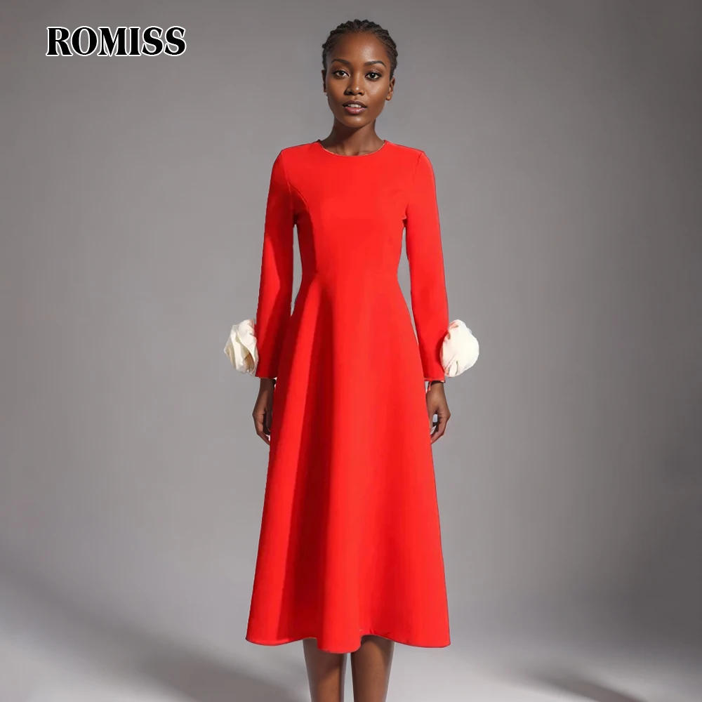 

ROMISS Elegant Patchwork Appliques Dress For Women Round Neck Long Sleeve High Waist Spliced Zipper Temperament Dresses Female