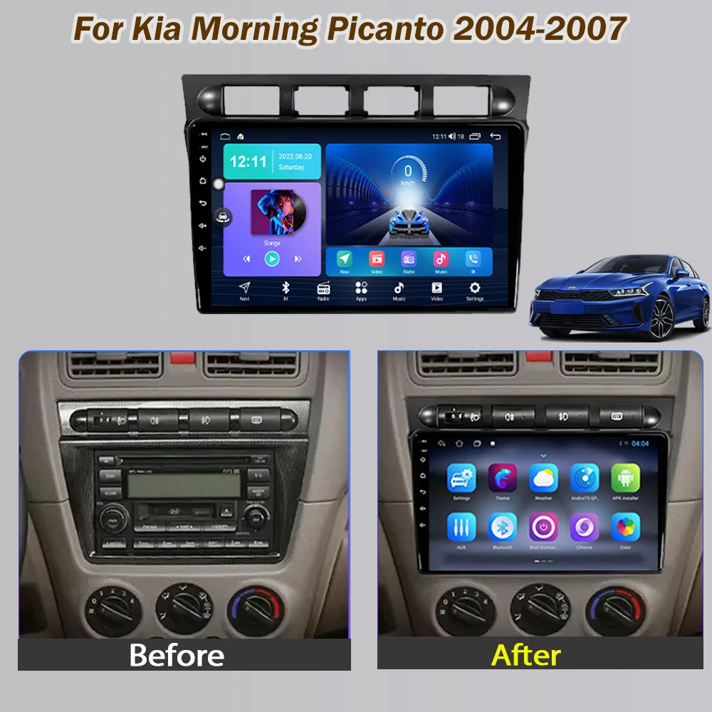 Car DVD Radio Android For Kia Morning Picanto 2004-2007 Carplay Multimidia Video Player Screen 2din DVD Head Unit Autoradio QLED