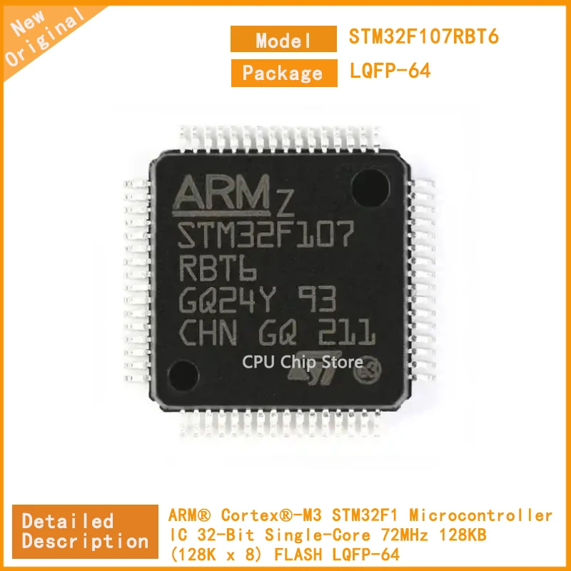 5Pcs/Lot  New Original  STM32F107RBT6 STM32F107  Microcontroller IC 32-Bit Single-Core 72MHz 128KB (128K x 8) FLASH LQFP-64