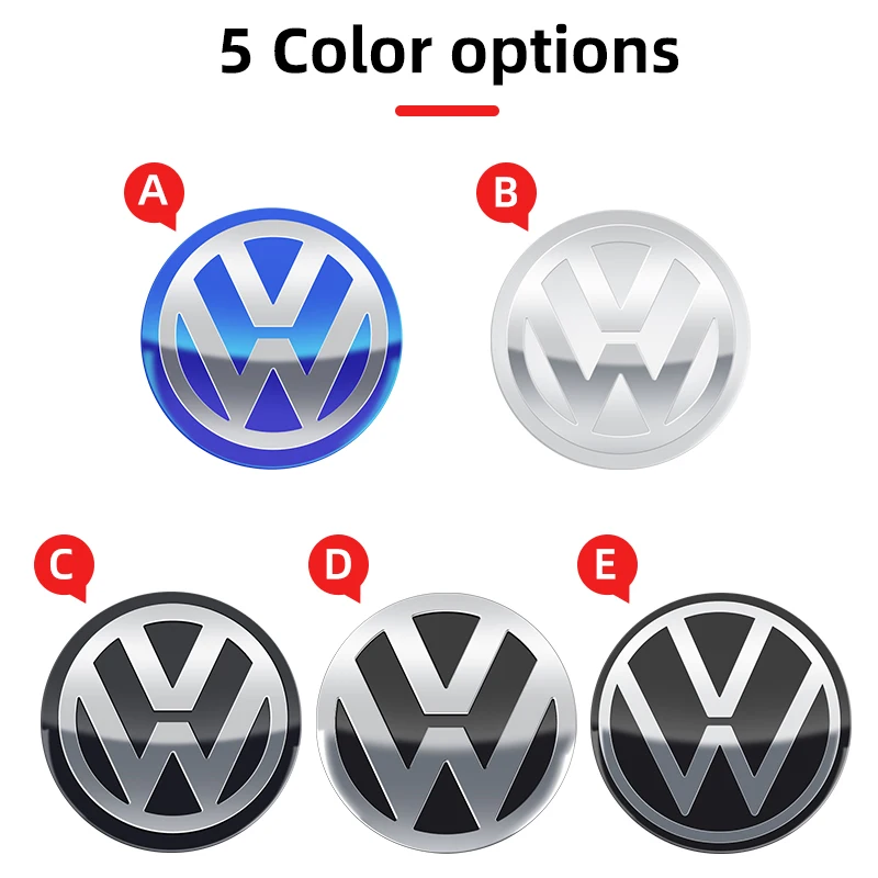 4 peças para Volkswagen Golf 5 6 Polo Passat Tiguan Beetle Bora Touran 56mm 60mm 65mm 70mm 75mm Adesivo de Centro de Roda Automotivo