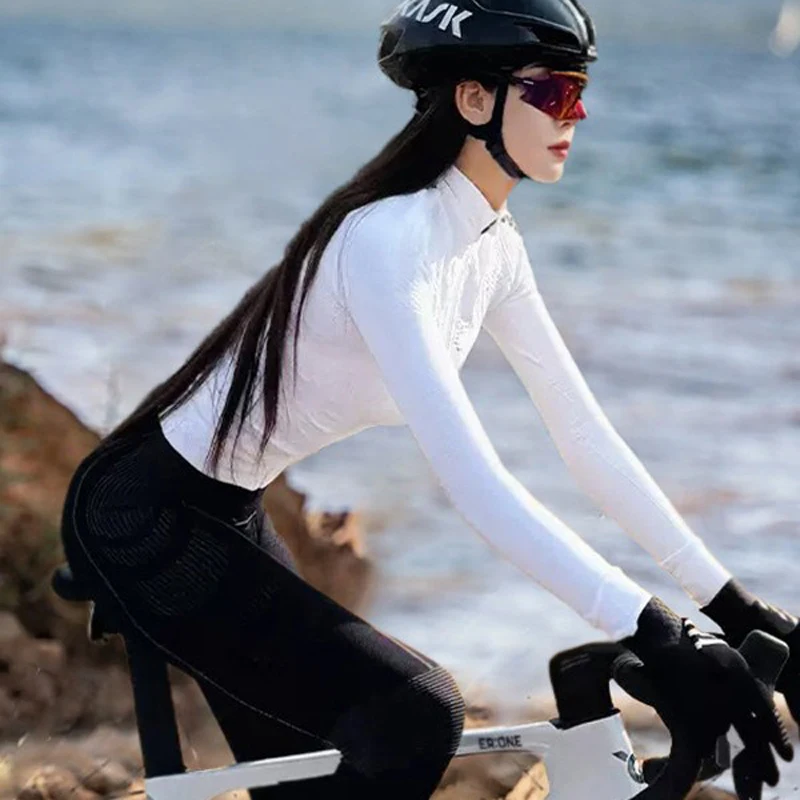 Slim Fit Women's Cycling Jersey Custom Logo Anti-UV Breathable Long Sleeve Road Bike Shirt Top for Cycling Wear