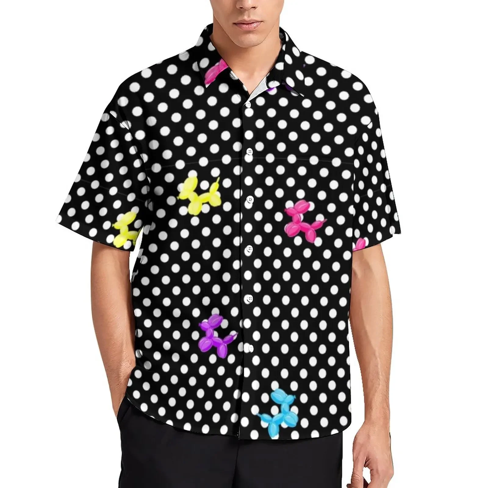 Camisa hawaiana de manga corta para hombre y mujer, camisa informal con diseño de perro globo en 3D, ropa de moda para playa y verano, solapa profesional, B