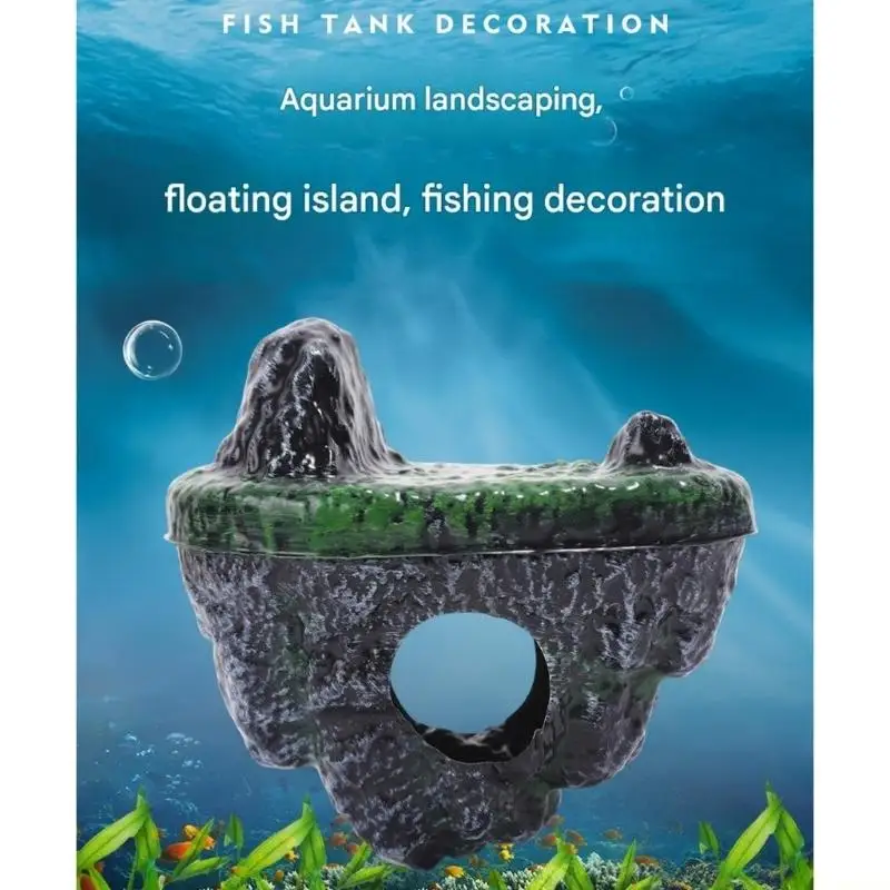 QX2E Elegant Floating Island Fish Tanks Decoration With Natural Rock Fishing Float Island Aquariums Ornament For Fish Tanks