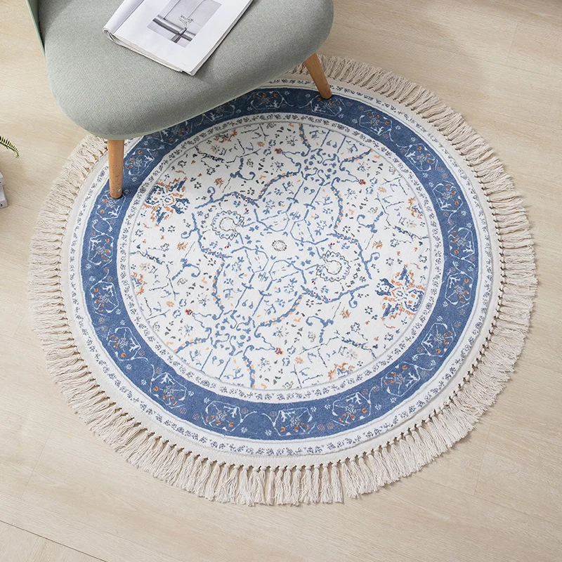 

VIKAMA Circular Fringe Area Rug High-Style Retro Style Bedroom Side Table Vanity Chair Floor Mat Home Decoration