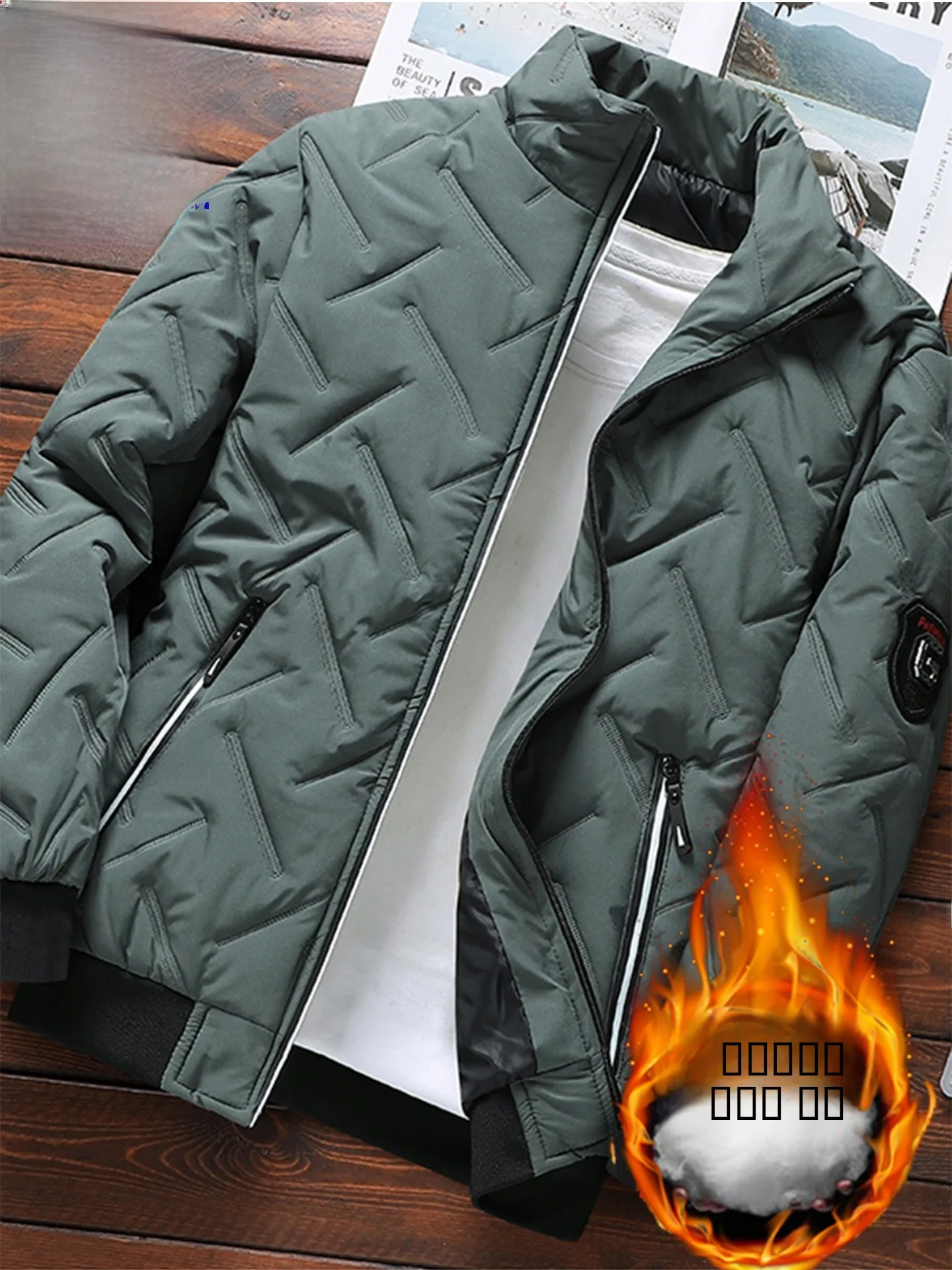 

Warm Thiened Cotton Jaet for Men Stand Collar Casual Sle Youth Faion Loose Fit Zipper Closure Color TUCANO