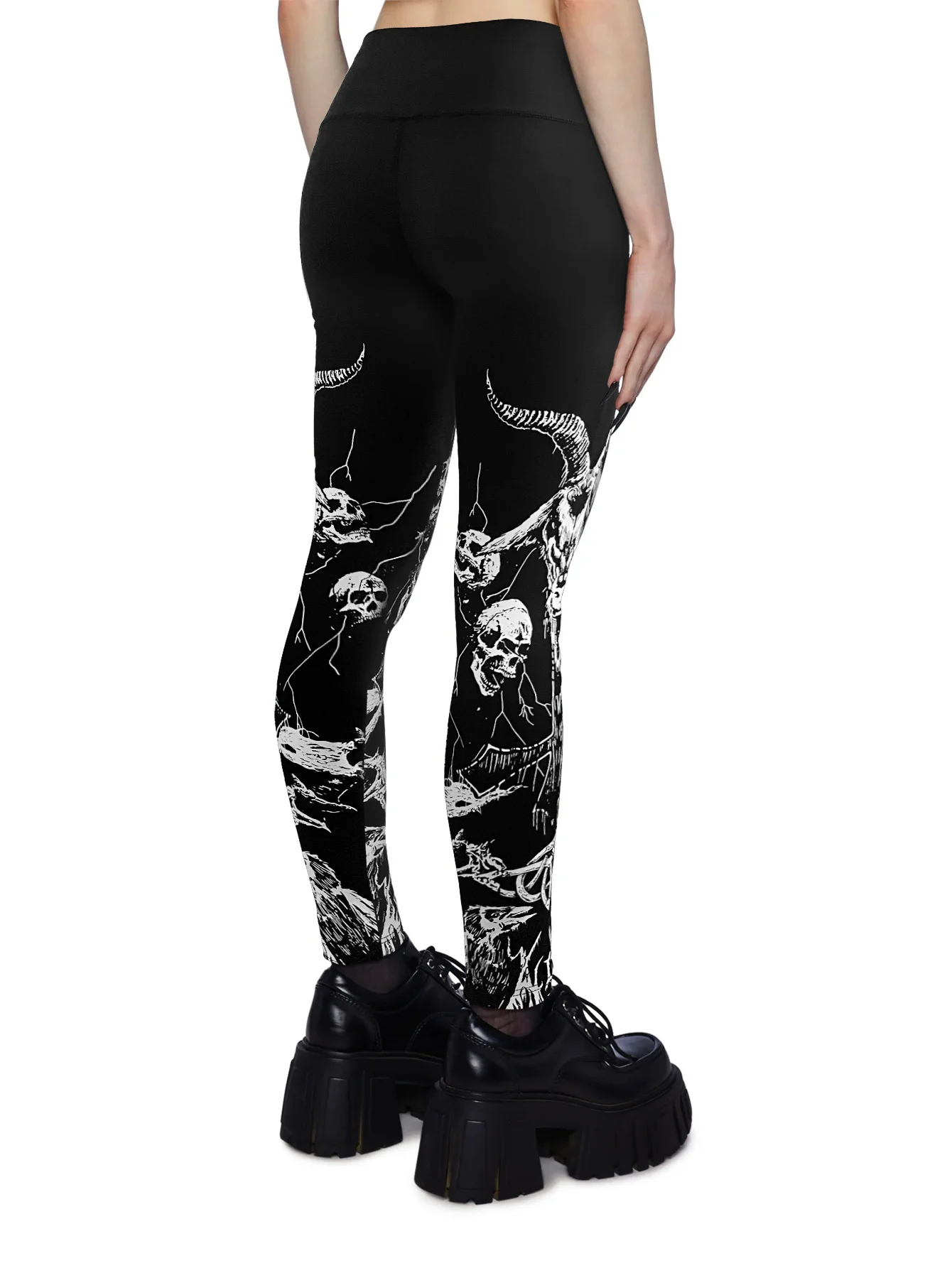 Halloween High Waist Bull Horn Skull Silk Screen Printed Women Pants Fitness Leggings Casual Fitting Yoga Pants Purchasing Agent