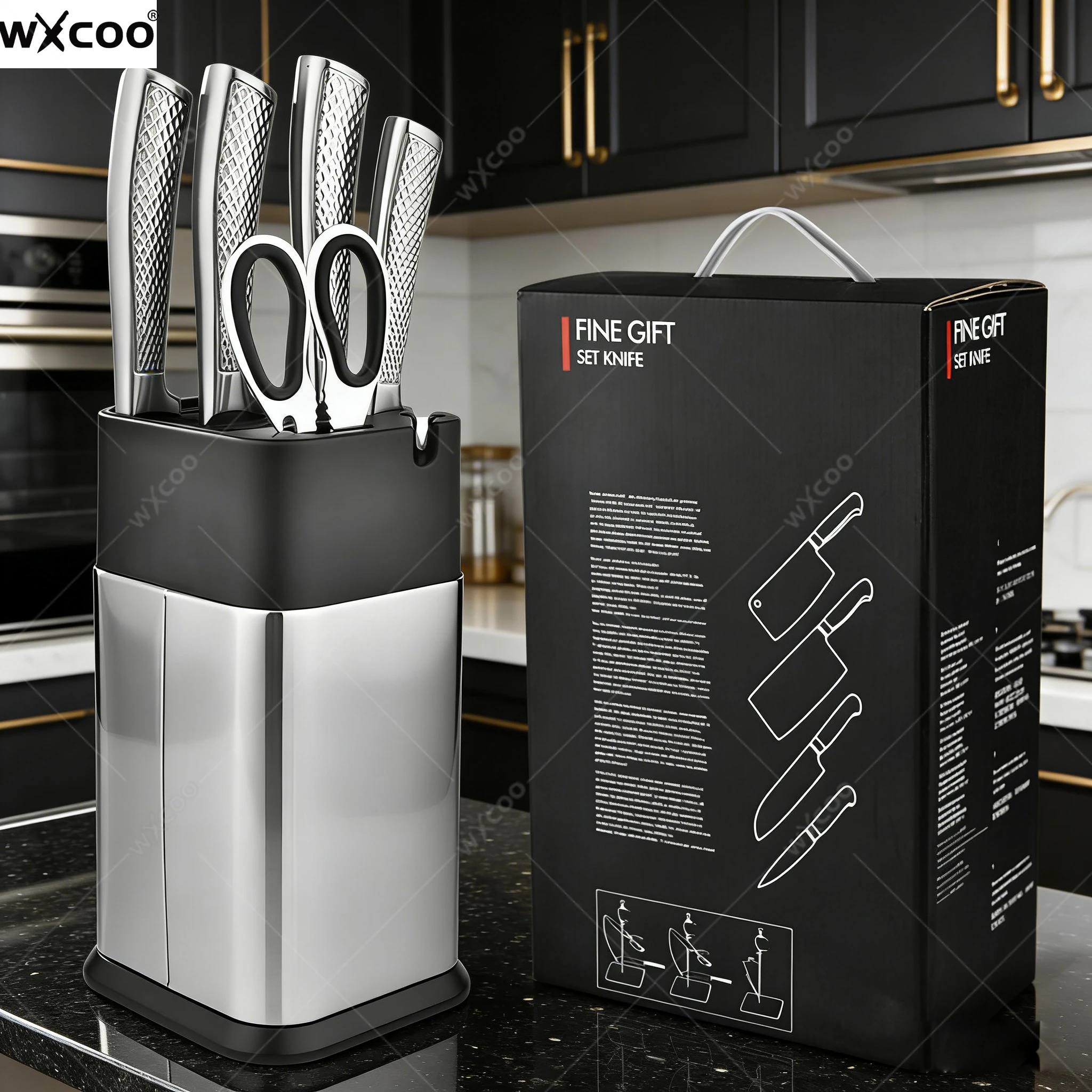 

WXCOO All-steel Meat Cleaver Stainless Steel Knife Set 6PC Kitchen and Household Use Slicing Knife Multi-functional Knife Holder