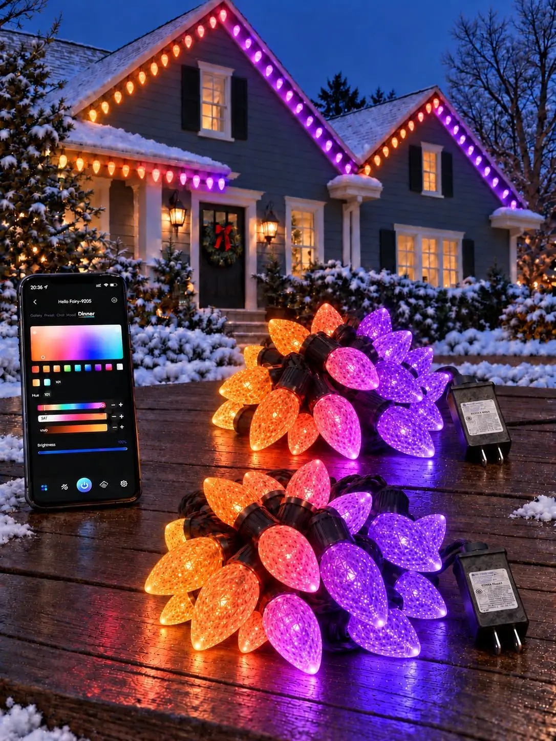 C9 Christmas Lights for Outdoor Use, Smart 2-Pack Set, 66 FT Each, 200 RGB LEDs Total