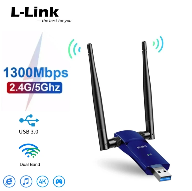 L-Link 1300Mbps Draadloze Netwerkkaart Wifi Dongle Voor Laptop Pc Draadloze Wifi Adapter Usb3.0 Internet Netwerkkaart 2.4G/5.8G