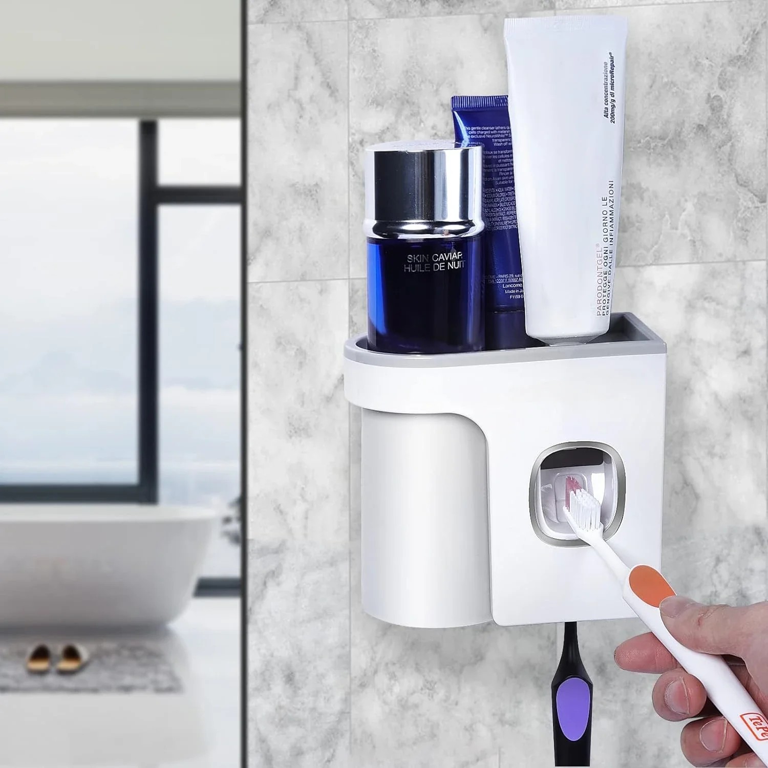 Wall Mounted Toothbrush Holders, Toothpaste Dispenser Cup, Automatic Toothpaste Squeezer, Ideal Bathroom Accessories