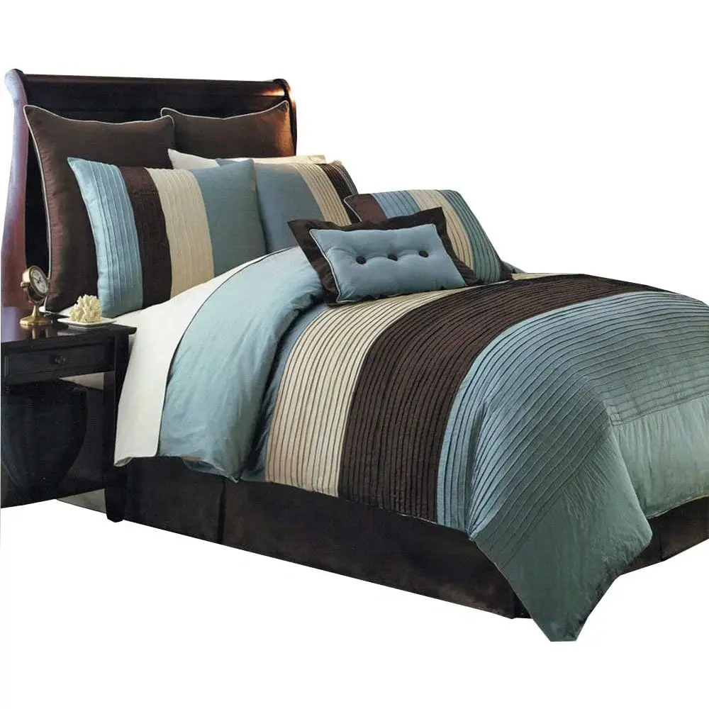 Hudson Teal Blue Cal-King Size Luxury 8 Piece Comorter Set Includes Comorter, Bed Skirt, Pillow Shams, Decorative Pillows
