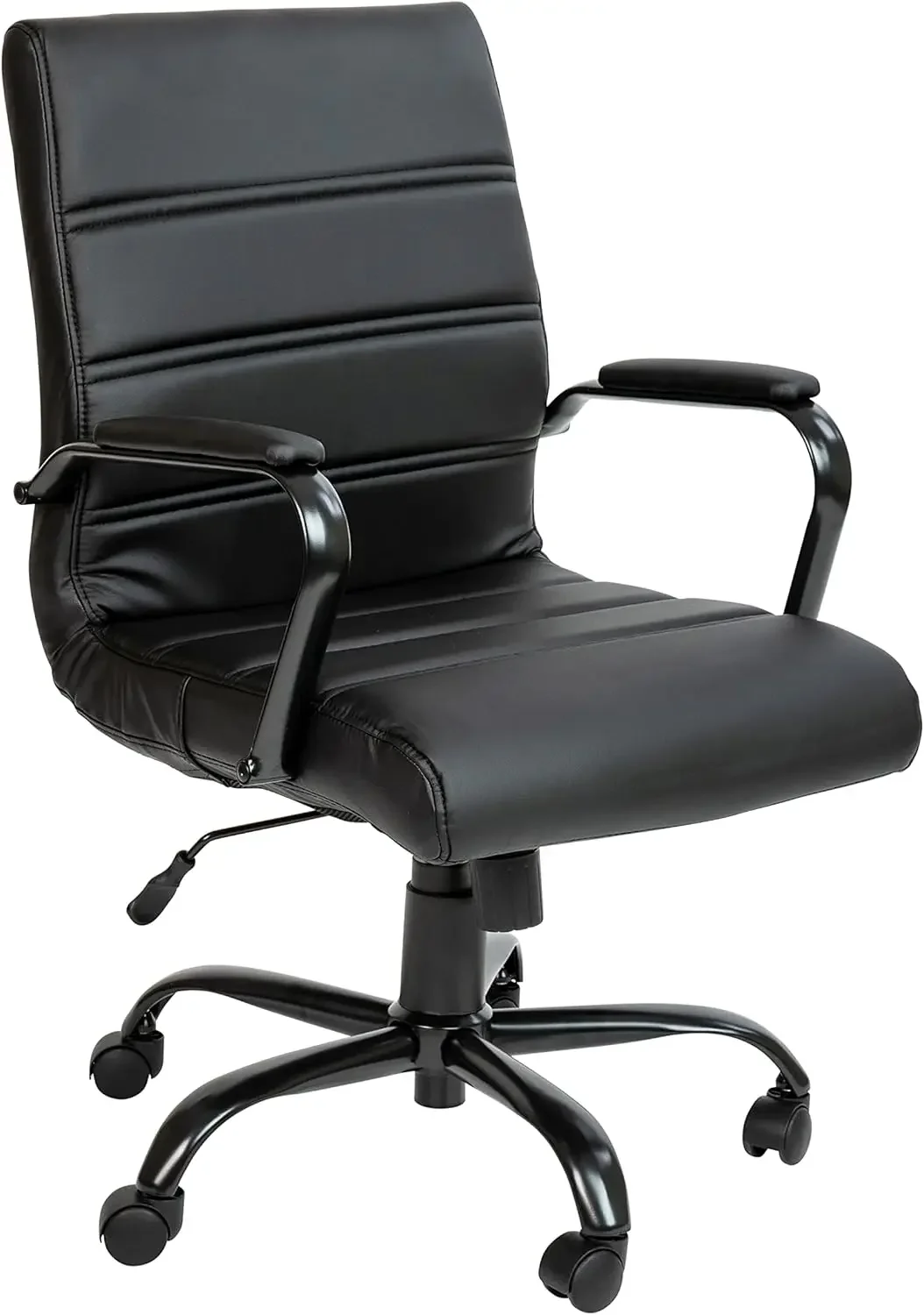 

Mid-Back Swivel LeatherSoft Desk Chair with Padded Seat and Armrests, Adjustable Height Padded Office Chair