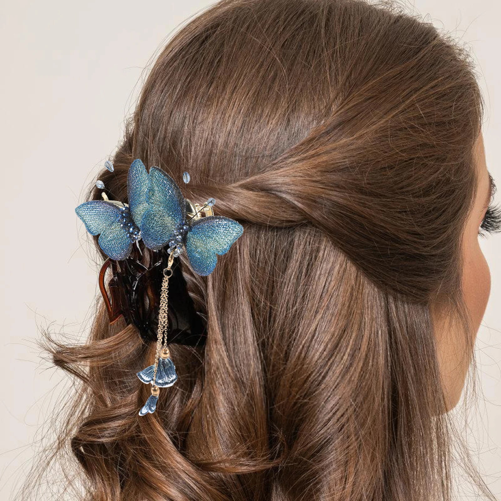 

2Pcs Butterflies Embroidered Hair Clips Metal Hairpins Exquisite Tassel Decorative Hair Accessories for Women Charm Styling