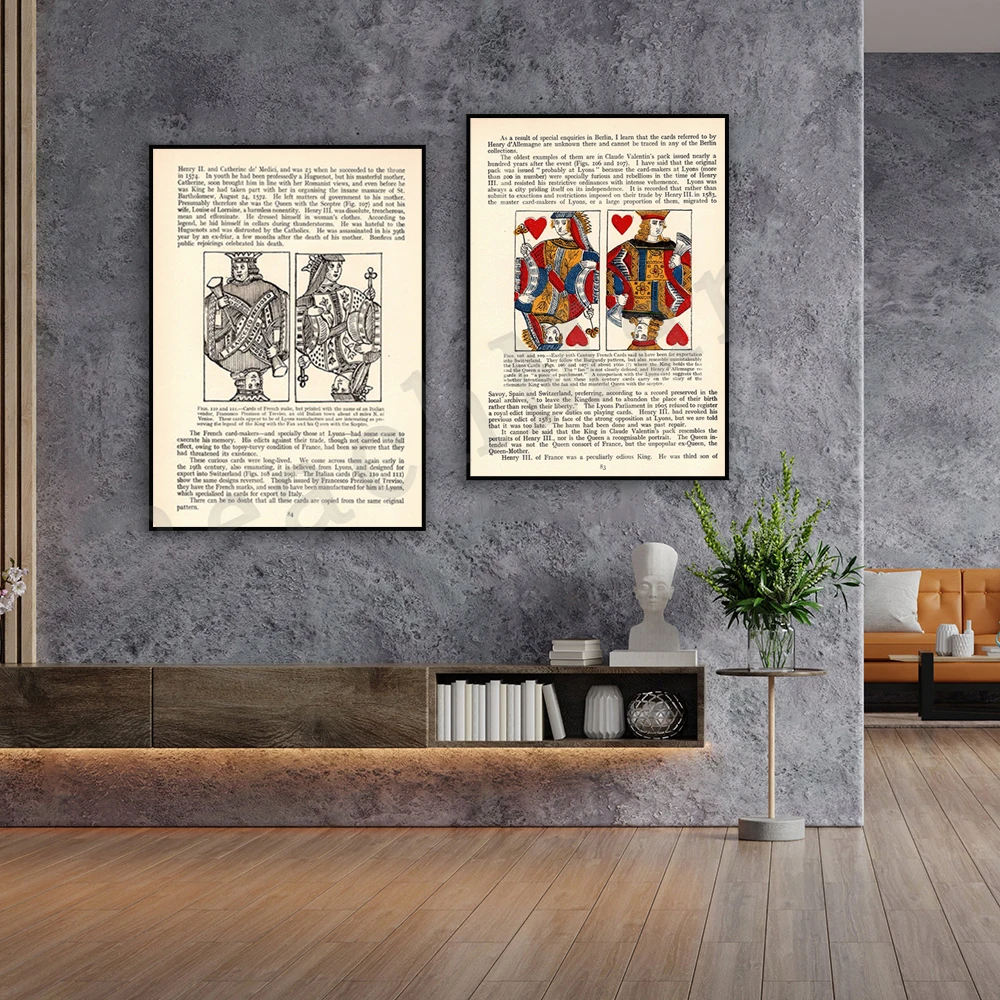 1930 Antique Playing Cards Print - King And Queen of Hearts - Early 19th Century Unique Gift Item