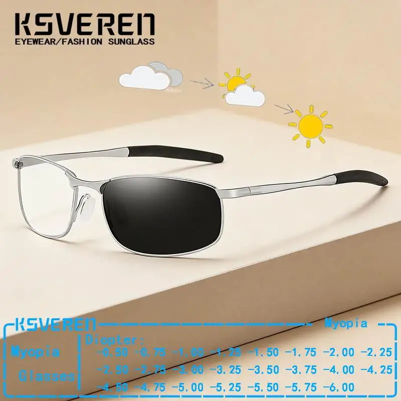 

Metal Photochromic Myopia Glasses Men Women Trendy Classic Prescription Eyelasses Finished Sun Discolour Nearsighted Eyewear