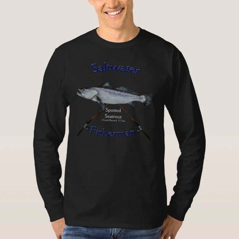 Seatrout Fishing Rods Saltwater Fisherman Angler T-Shirt 100% Cotton O-Neck Summer Long Sleeve Casual Mens T-shirt Size S-3XL