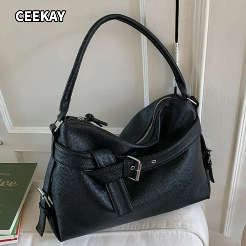 Y2k Large Capaci Casual Commuter Black Tote Bag Motorcycle Bag Underarm Crossbody Bag for Young Men and Women Handbag