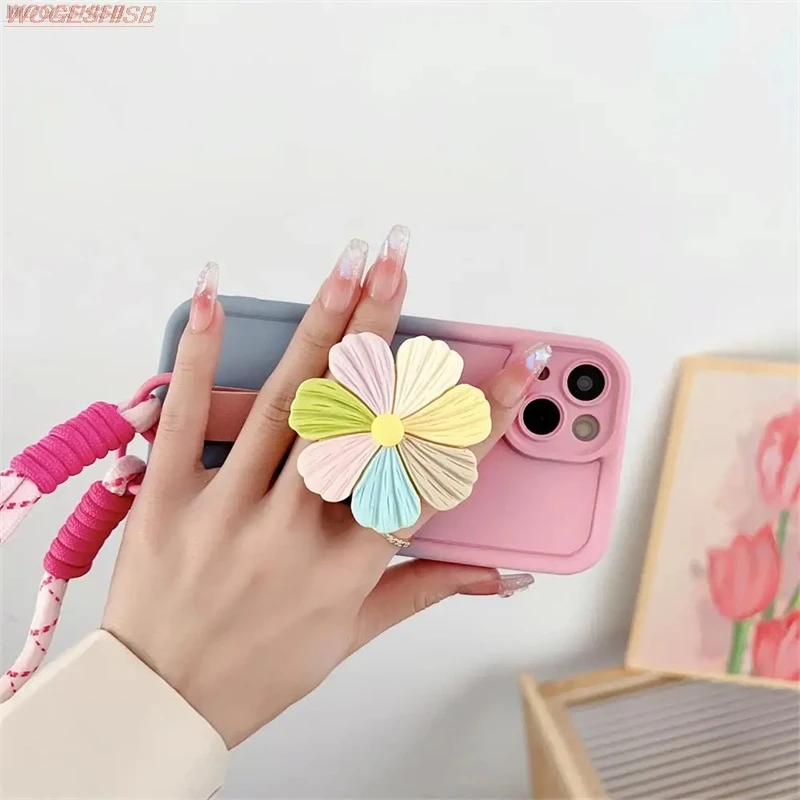 Gradient Flower Phone Holder Case For Samsung Galaxy A54 A34 A15 A14 A73 A53 A33 A23 A13 A72 A52s Floral Bracelet Strap Cover