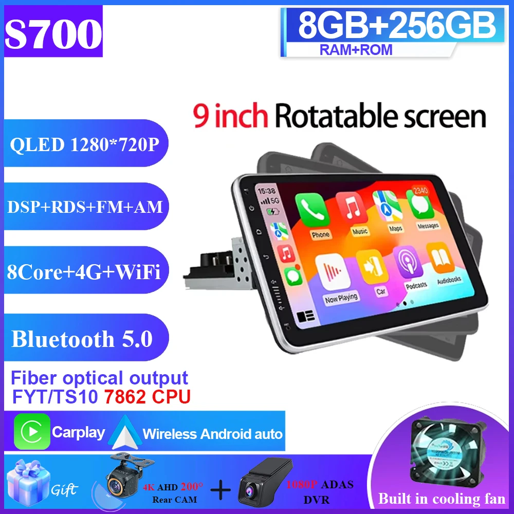 7/9/10 inch autoradio universeel enkel 1 Din 360 °   Draaibare autoradio multimediaspeler GPS Navi Automotive Stereo Carplay BT 4G