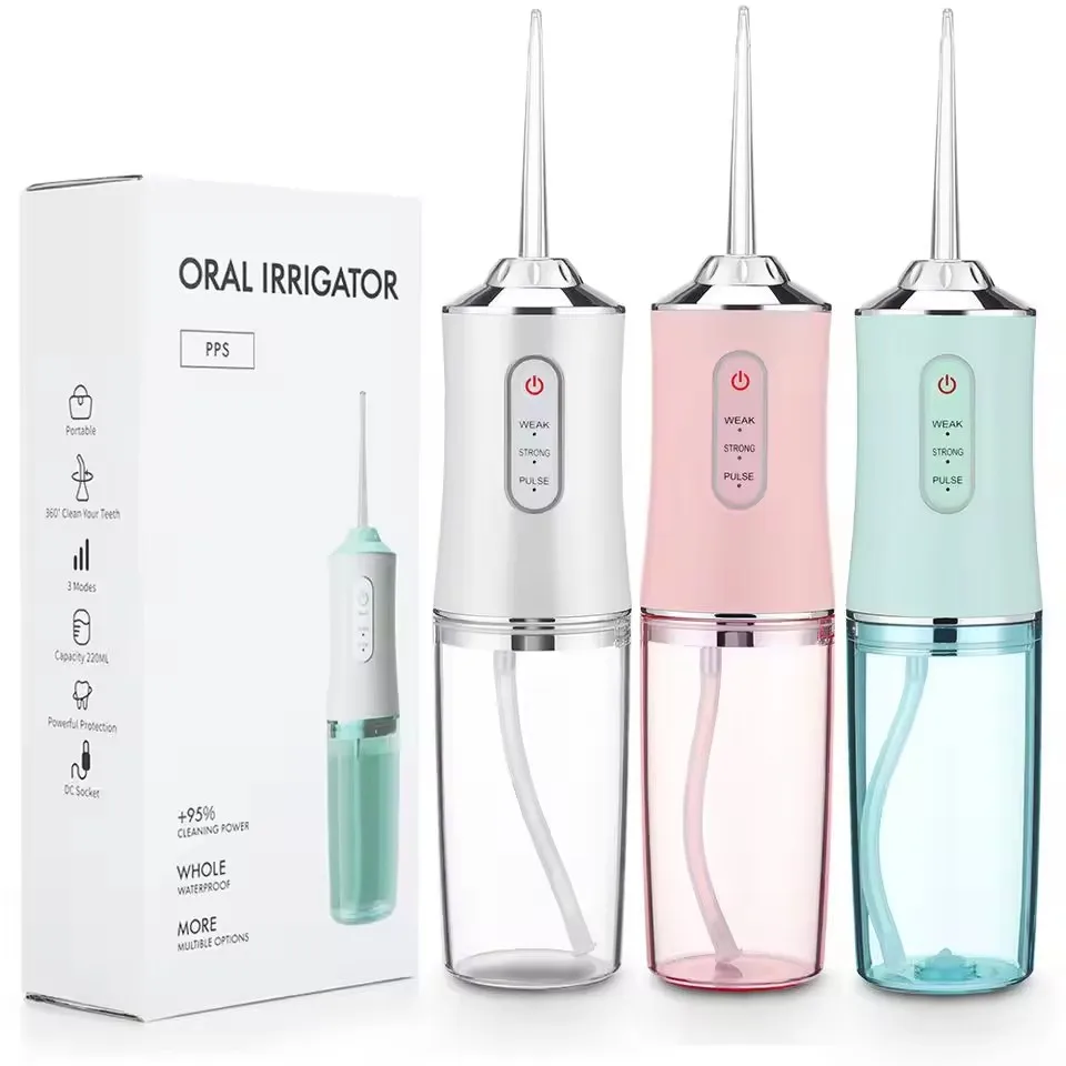 Portable Travel Cordless Rechargeable Oral Irrigator 4 Nozzles Dental Water Jet Flosser Teeth Picks IPX7 Mouth Washing Machine