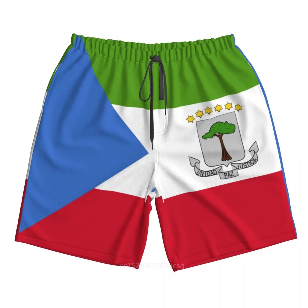 

2025 Summer Polyester Equatorial Guinea Country Flag 3D Printed Men's Board Shorts Beach Pocket Running Summer Pants