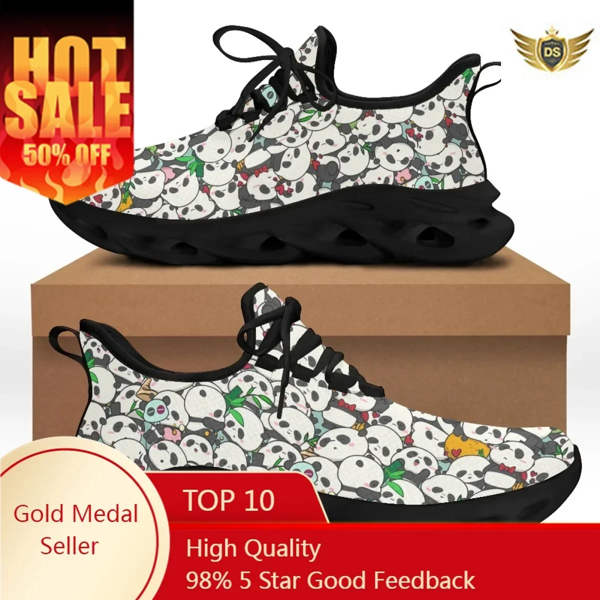 Dropship Brand Design Women Sneakers Cute Panda Shoes Thick EVA Bottom Outdoor Casual Lace-up Flats Walking Style Shoes